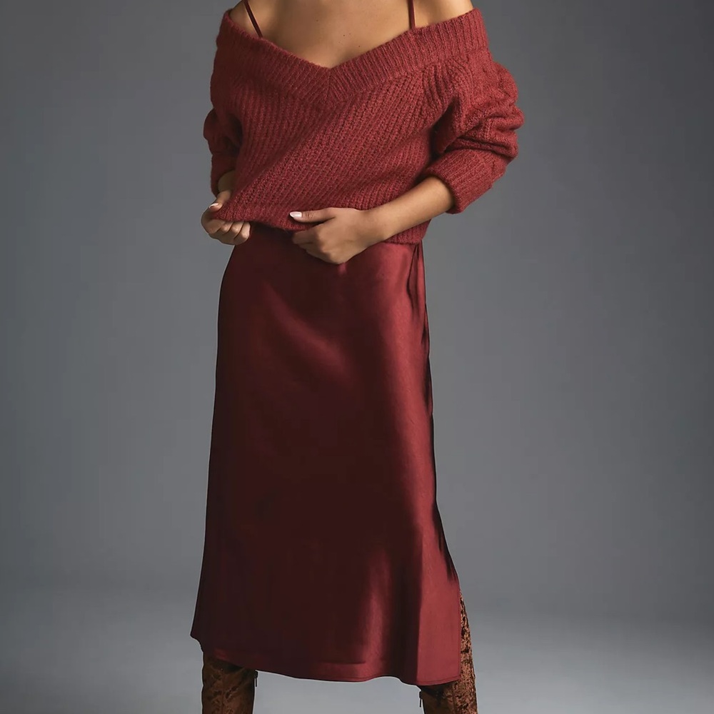 NWT Anthropologie Mare Mare Layered Sweater Slip Dress Set S Maroon Red